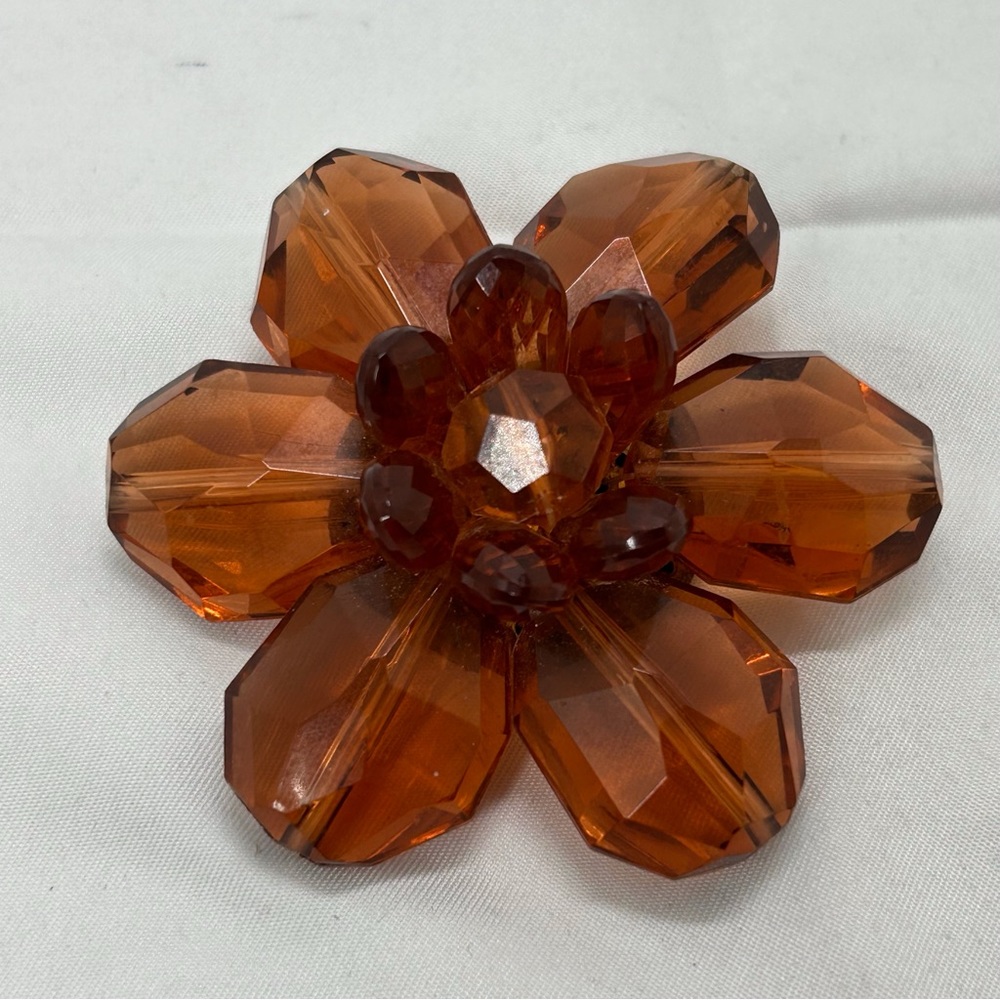 Vintage Rootbeer, Brown, Lucite Floral Brooch, Germany, 1950’s